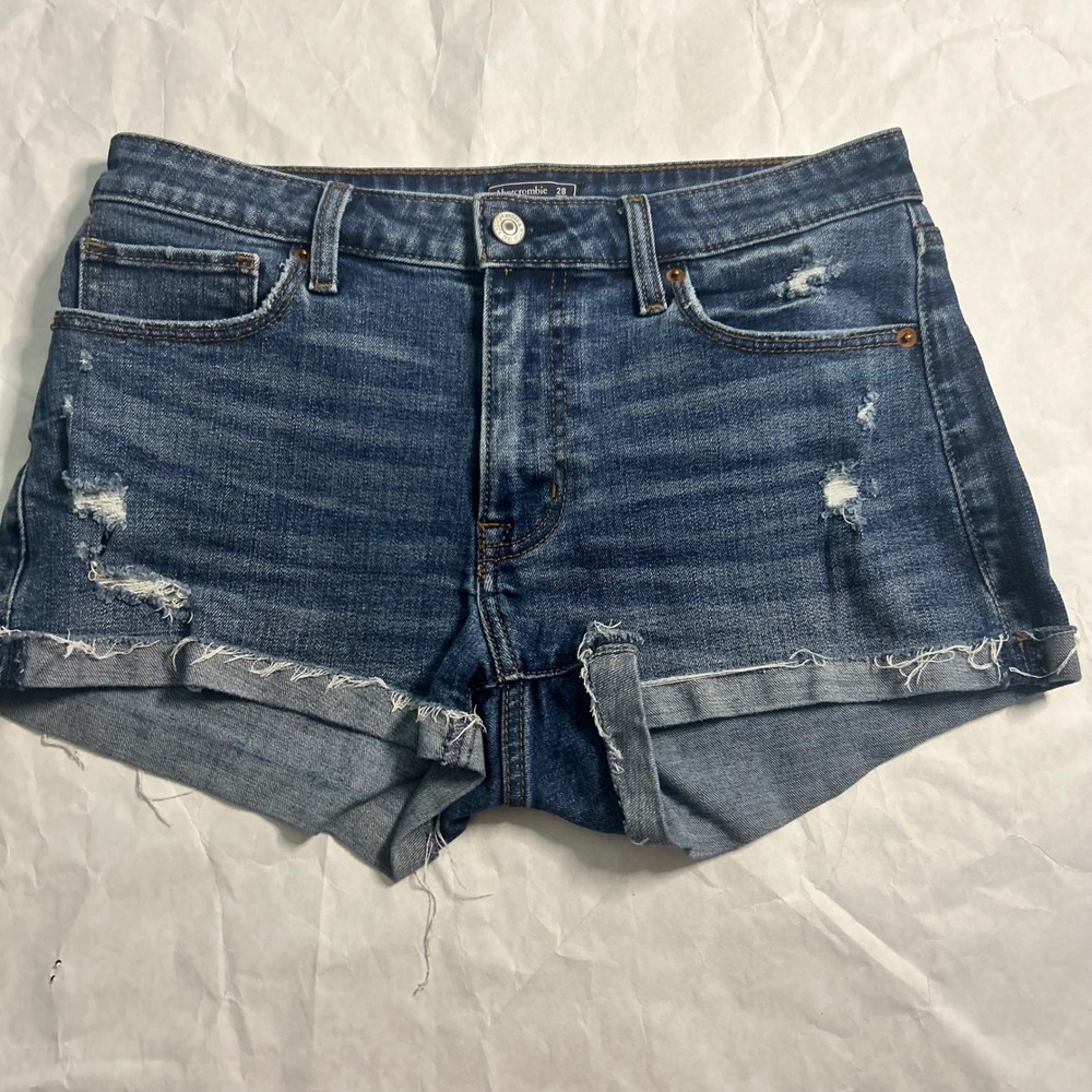 Abercrombie & Fitch Low Rise Denim Shorts Distressed Blue Wash Size‎ 28
